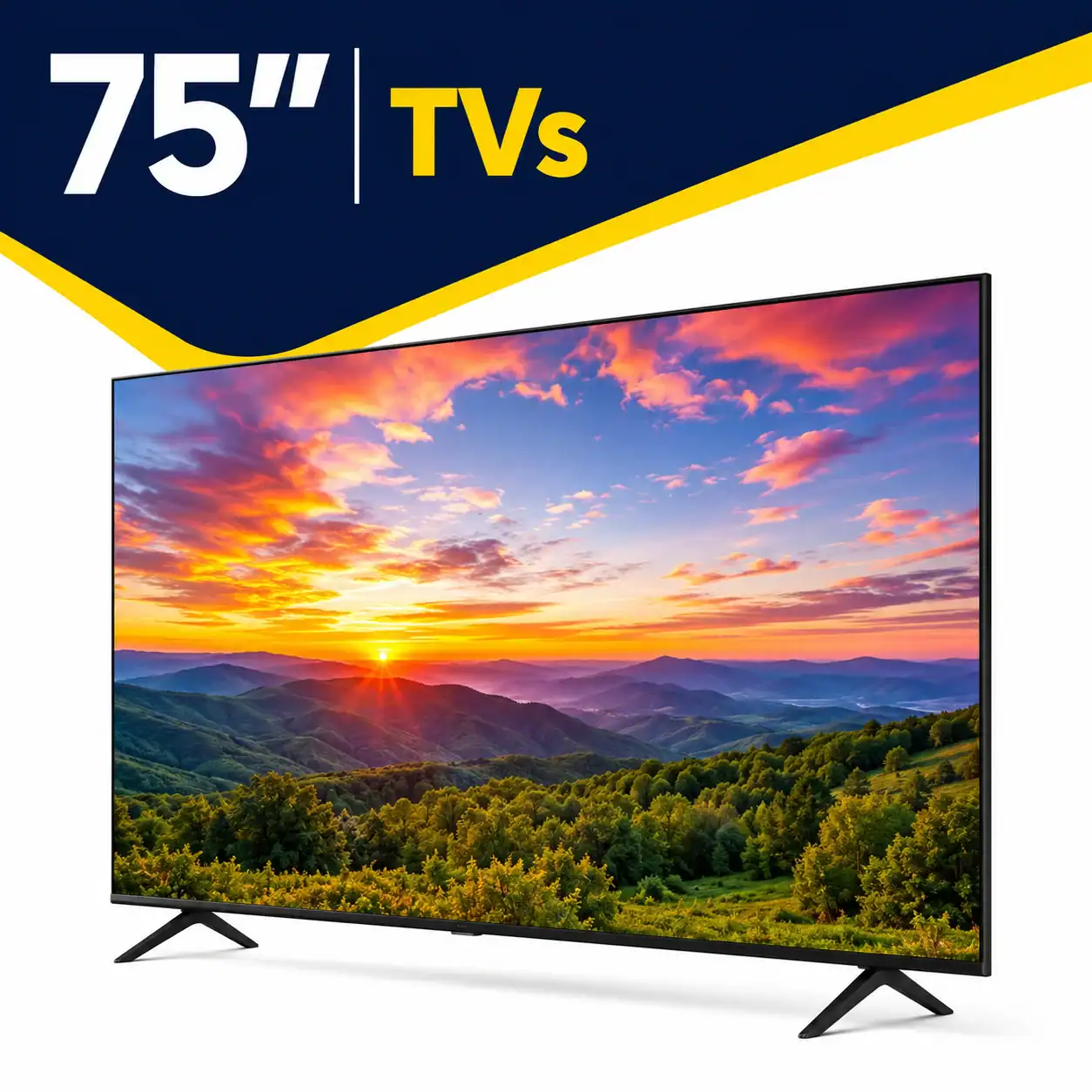 75 inch TVs category banner featuring a large modern smart television