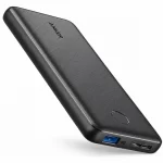 Anker PowerCore Slim 10000 power bank angled view showing USB-C and Micro USB input ports
