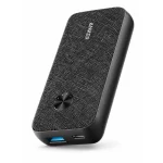 Anker PowerCore Metro 10000 power bank angled view showing fabric finish and USB ports