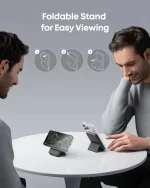 Anker MagGo power bank foldable stand shown propped up for hands-free viewing