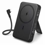 Anker Zolo magnetic power bank angled view with built-in USB-C cable extended