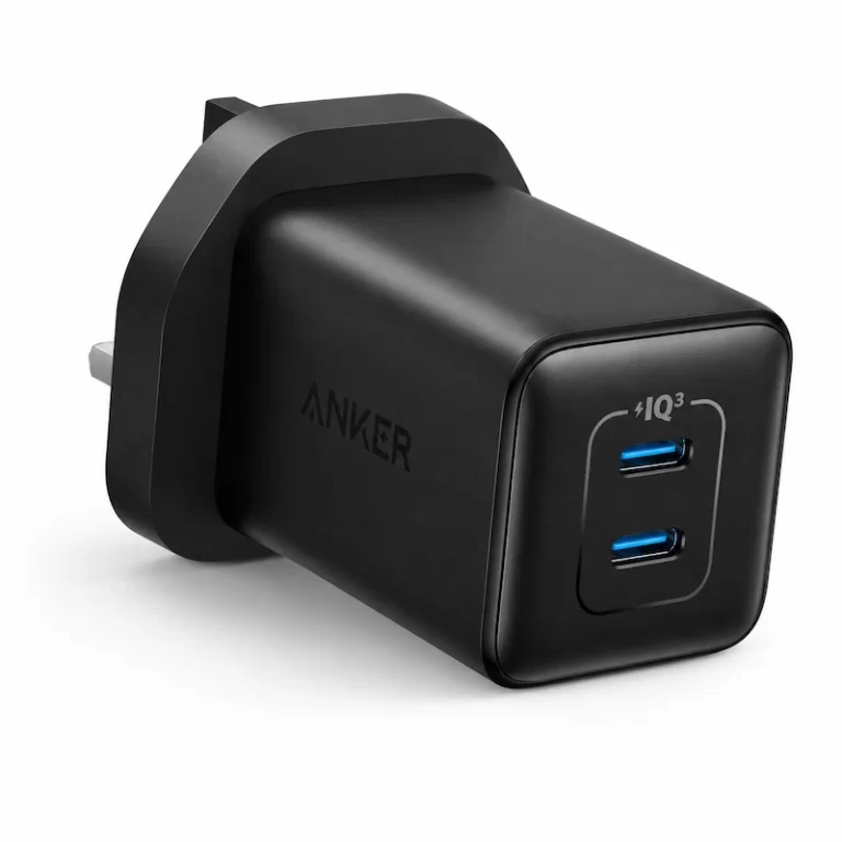 Anker 523 Nano 3 charger front view highlighting compact dual USB-C design