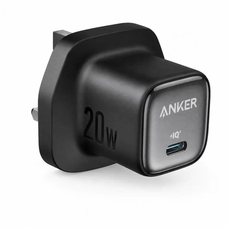 Anker Zolo 20W USB-C wall charger in black, angle view showing single port