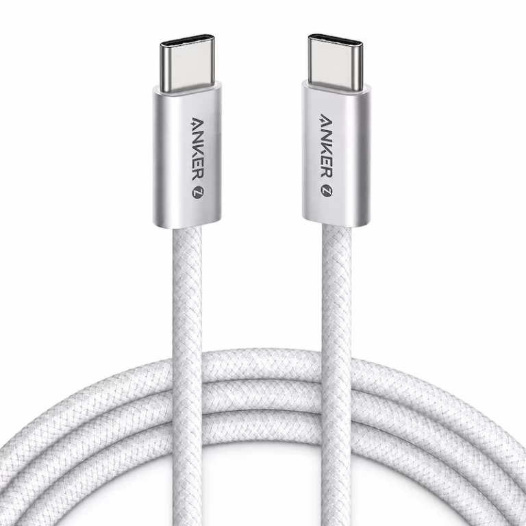 Anker Zolo USB-C to USB-C braided cable coiled with connectors close together