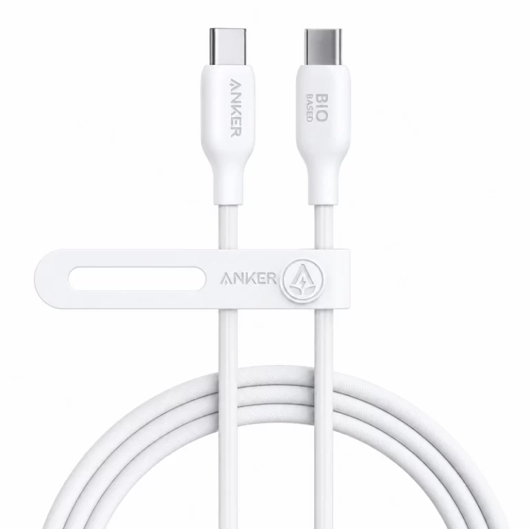 Anker 544 USB-C to USB-C bio-based cable coiled with built-in silicone strap