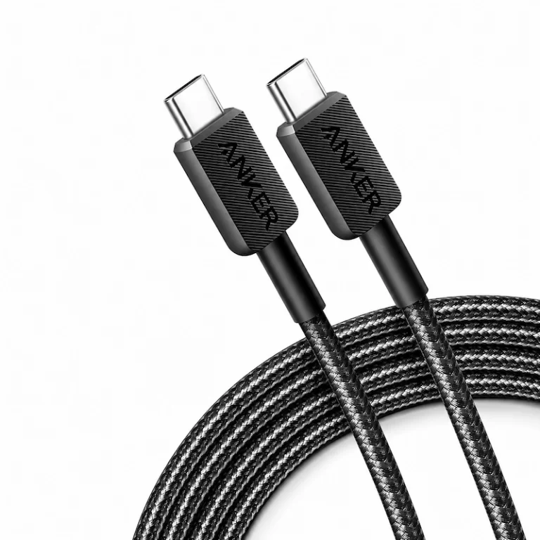 Anker 322 USB-C to USB-C braided cable coiled with connectors close together