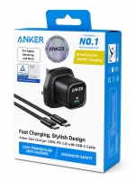 Anker Zolo 30W charger with USB-C cable retail packaging box in black