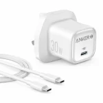 Anker Zolo 30W USB-C charger paired with a white USB-C charging cable