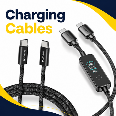 Charging cables with braided USB-C connectors and digital display
