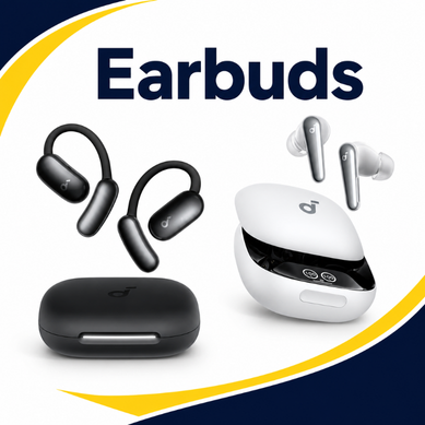 Earbuds category thumbnail with wireless earbuds and charging cases
