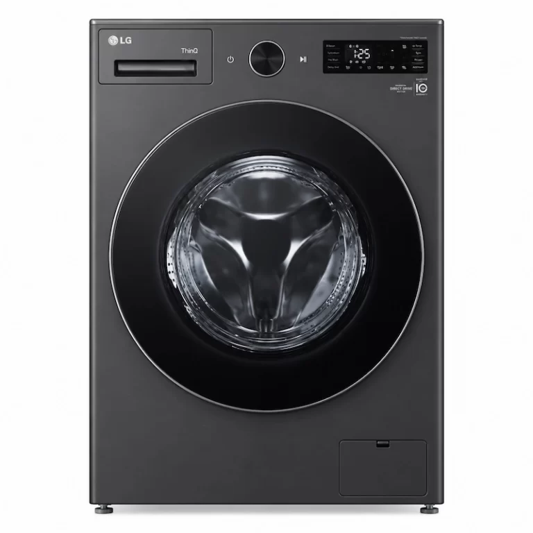 LG ThinQ 15kg black front load washing machine with Inverter Direct Drive and digital display