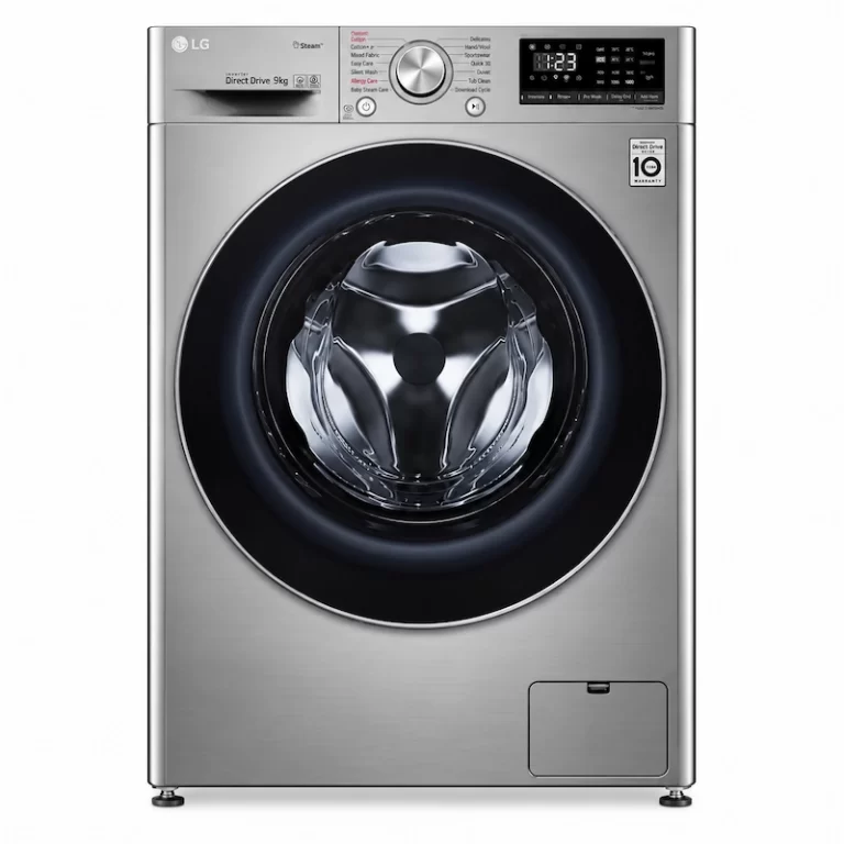 LG F4R5VYG2P 9kg silver front load washing machine with digital display and Direct Drive