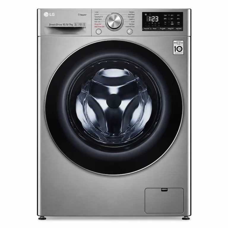 LG 10.5/7kg silver front load washer dryer with Steam, Direct Drive and digital controls