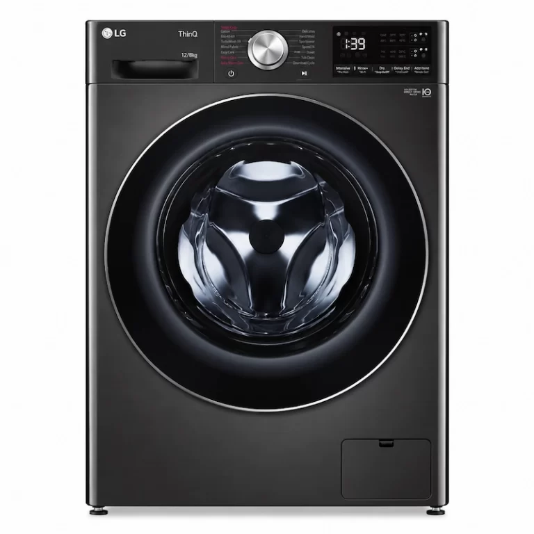 LG ThinQ 12/8kg black front load washer dryer with digital display, programme dial and large door