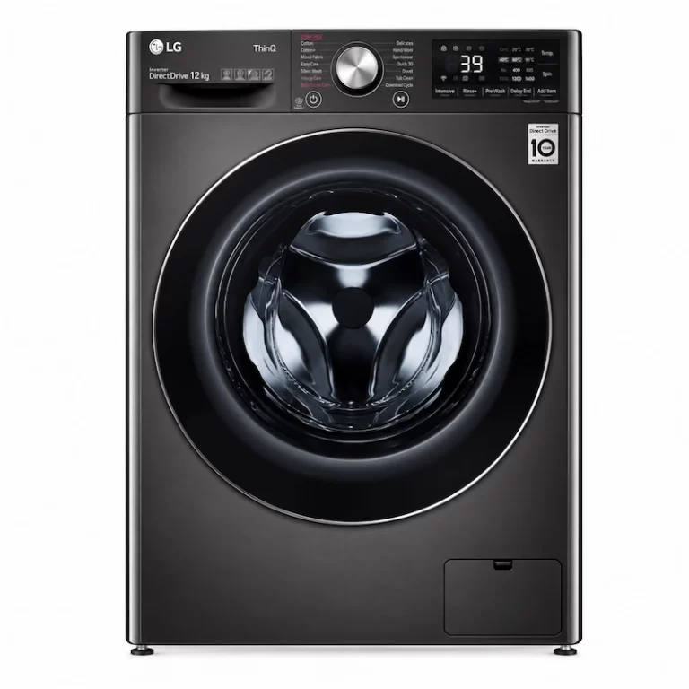 LG ThinQ 12kg black front load washing machine with Inverter Direct Drive and digital controls