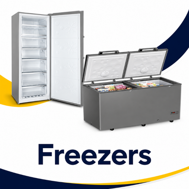 Upright and chest freezers displayed for home food storage