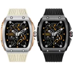 Green Lion Time Smart Watch shown in silver and black variants with skeleton-style watch faces, orange accents and silicone straps. Green Lion GL-SW69 price in Kenya.