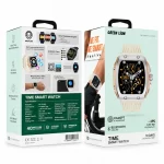 Green Lion Time Smart Watch silver edition retail packaging showing AI assistant, Bluetooth calling, wellness tracking and 1.76-inch IPS display