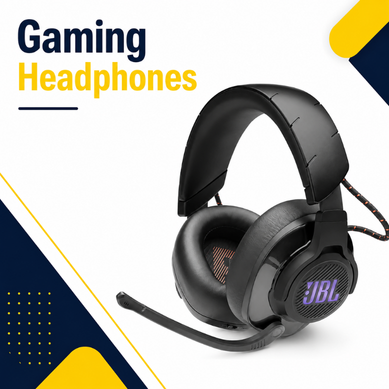 Gaming headphones category thumbnail with black headset and boom microphone