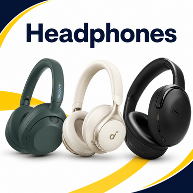 Headphones category thumbnail with three wireless over-ear headphone styles