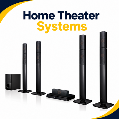 Home Theatre Systems category thumbnail with speakers and subwoofer