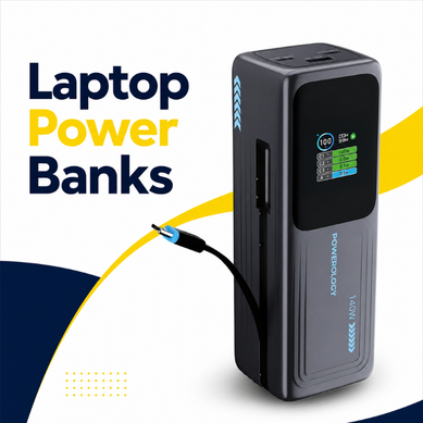 Laptop power bank with display and cable for portable charging