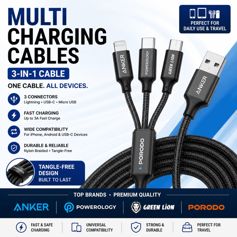 3 in 1 multi charging cables in Kenya for iPhone Android and USB-C devices