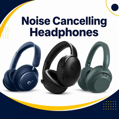 Noise cancelling headphones category thumbnail with blue, black and green designs
