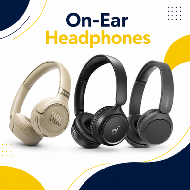 On-ear headphones category thumbnail with beige, black and gray headset designs