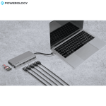Powerology 12 in 1 USB C hub connected to laptop with multiple USB devices and SD cards Nairobi Kenya