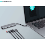 Powerology 6-in-1 USB-C hub connected to laptop with multiple devices HDMI USB cables Nairobi Kenya