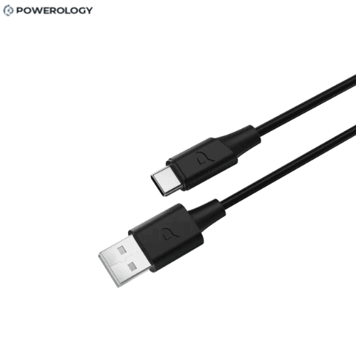 Powerology USB-C Cable Black Durable Fast Charging Nairobi Kenya Powerology USB-A to USB-C cable black close up PD 20W Nairobi Kenya