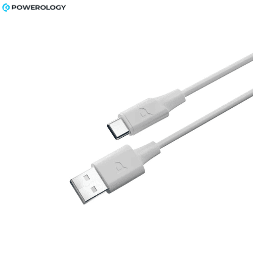 Powerology USB-C Cable White Durable Fast Charging Nairobi Kenya Powerology USB-A to USB-C cable white close up fast charging Nairobi Kenya