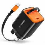 Porodo Tezpatro 30W GaN charger black with USB-C retractable cable