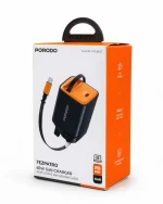 Porodo Tezpatro 65W GaN charger retail packaging box in black edition design