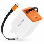 Porodo Tezpatro 65W GaN charger in white with retractable USB-C cable extended
