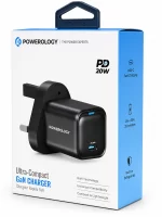 Powerology Ultra-Compact GaN charger 20W retail packaging box