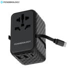 Powerology GaN universal travel charger with retractable Type-C cable black design Nairobi Kenya