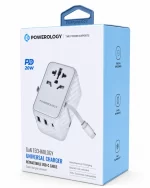 Powerology 20W GaN universal charger retail packaging box in white