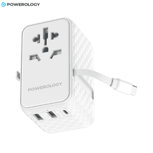 Powerology GaN universal travel charger white color with retractable Type-C cable Nairobi Kenya