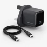 Powerology Volt-X 25W mini GaN wall charger with braided USB-C to USB-C cable