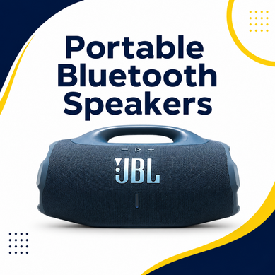 Portable Bluetooth Speakers category thumbnail with JBL speaker on white background