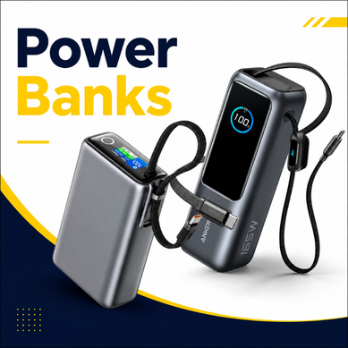 Power banks with built-in cables and digital charging displays