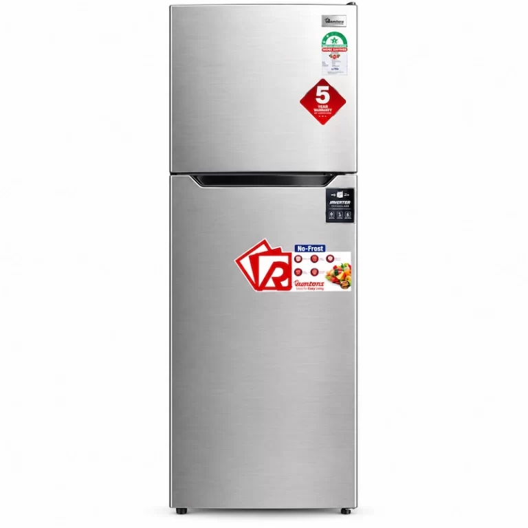 Ramtons double door fridge front view in stainless steel with no-frost technology