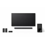 Sony HT-S40R soundbar system displayed with TV, wireless subwoofer and rear speakers