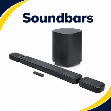 Soundbars category thumbnail with wireless subwoofer and remote