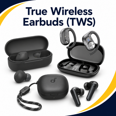 True wireless earbuds (TWS) category thumbnail with charging cases and accessories