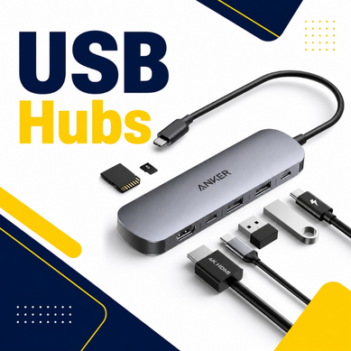 USB Hubs category thumbnail showing multiport adapter and cables