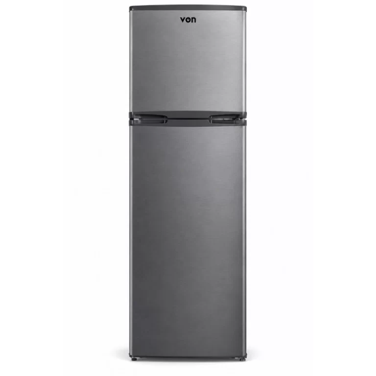 Von VART-22DHS double door fridge front view in dark stainless finish