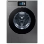 Samsung WD90F22BCS Bespoke AI Laundry Combo front view with black glass door and AI Home touchscreen